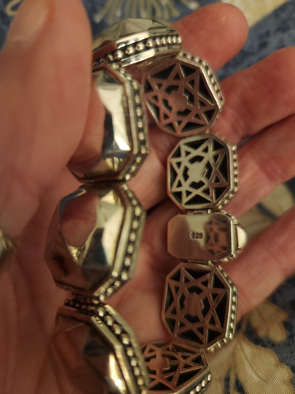 Lagos 925 Silver Faceted Disk Octagon "Rocks" Style Chunky Bracelet - Picture 5 of 7